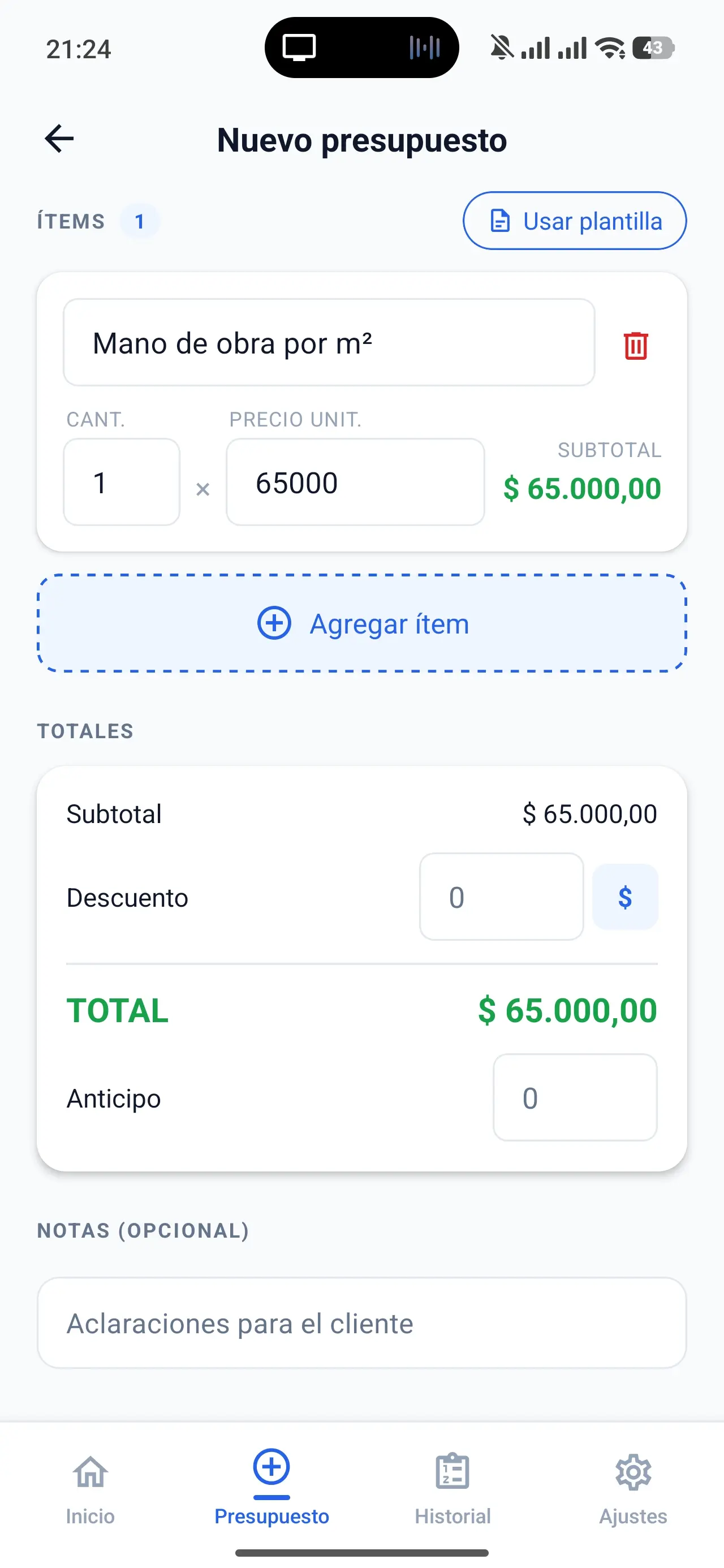 Creación de un nuevo presupuesto en PresuFácil